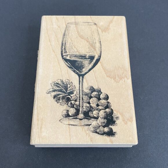 Inkadinkado Wood Mounted Rubber Stamp Glass Wine Grapes Scrapbook Card Making - Picture 1 of 3